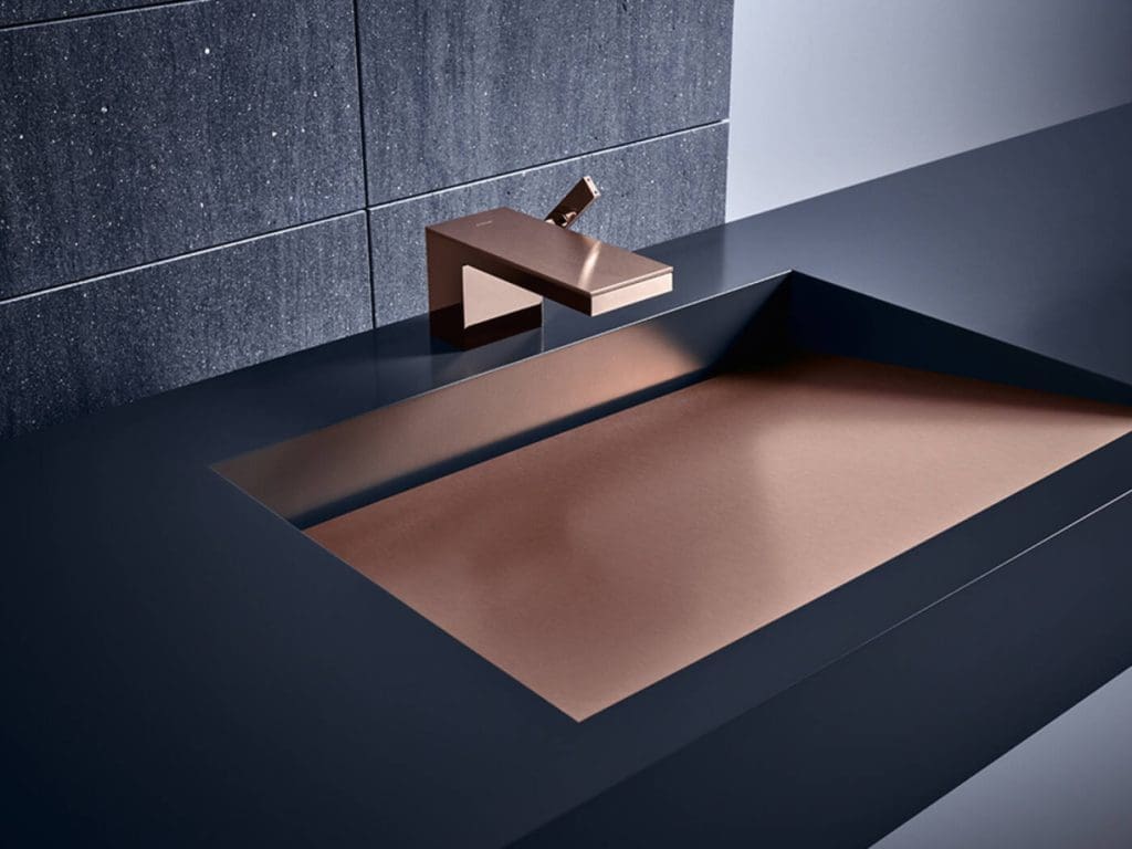 Axor Myedition Flat Rectilinear Basin Mixer In Bronze Ambiance 4X3 | Bowman Bathrooms, Essex