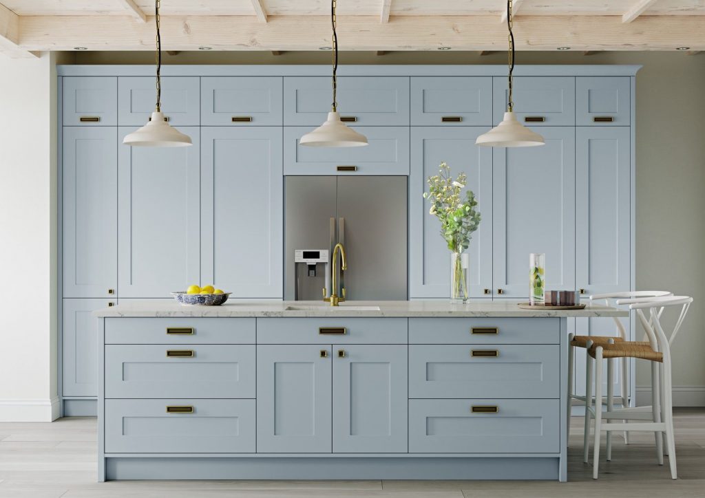 Georgia Pantry Blue Shaker Kitchen With Island | Colour House Interiors, Caterham