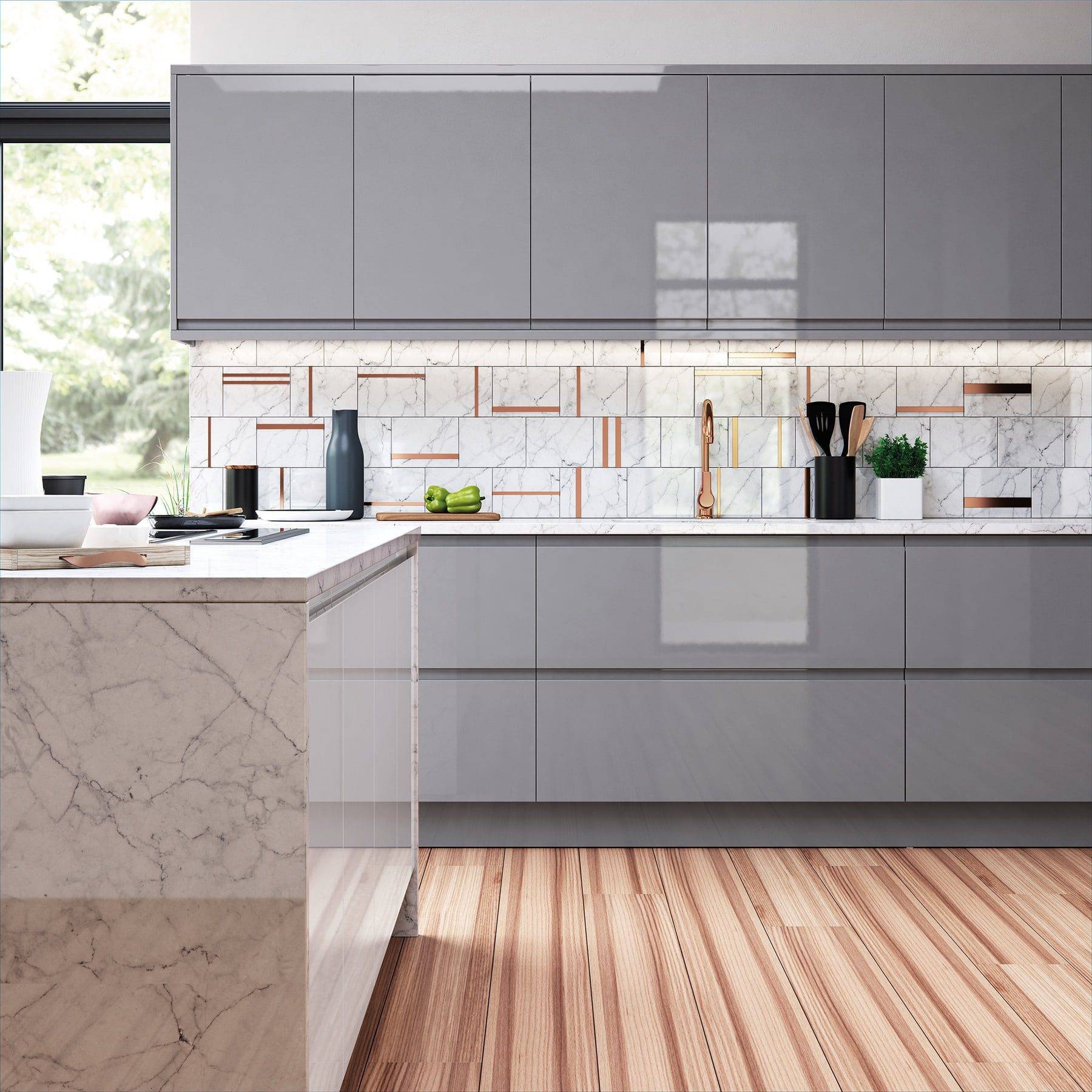 Strada Gloss Dust Grey And Light Grey Handleless Kitchen | Colourhouse Interiors, Caterham