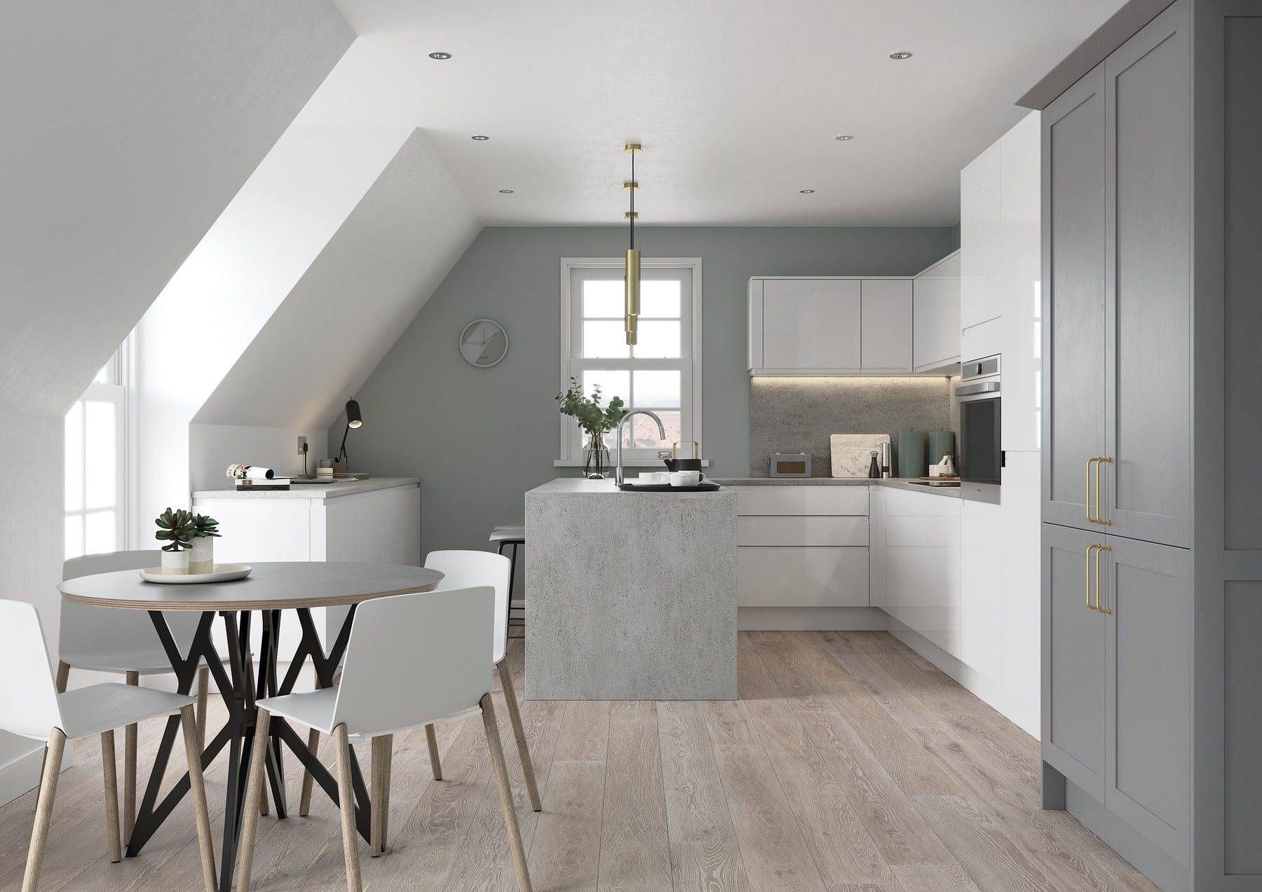 Strada Gloss White And Aldana Dust Grey Compact Kitchen 1 | Colourhouse Interiors, Caterham