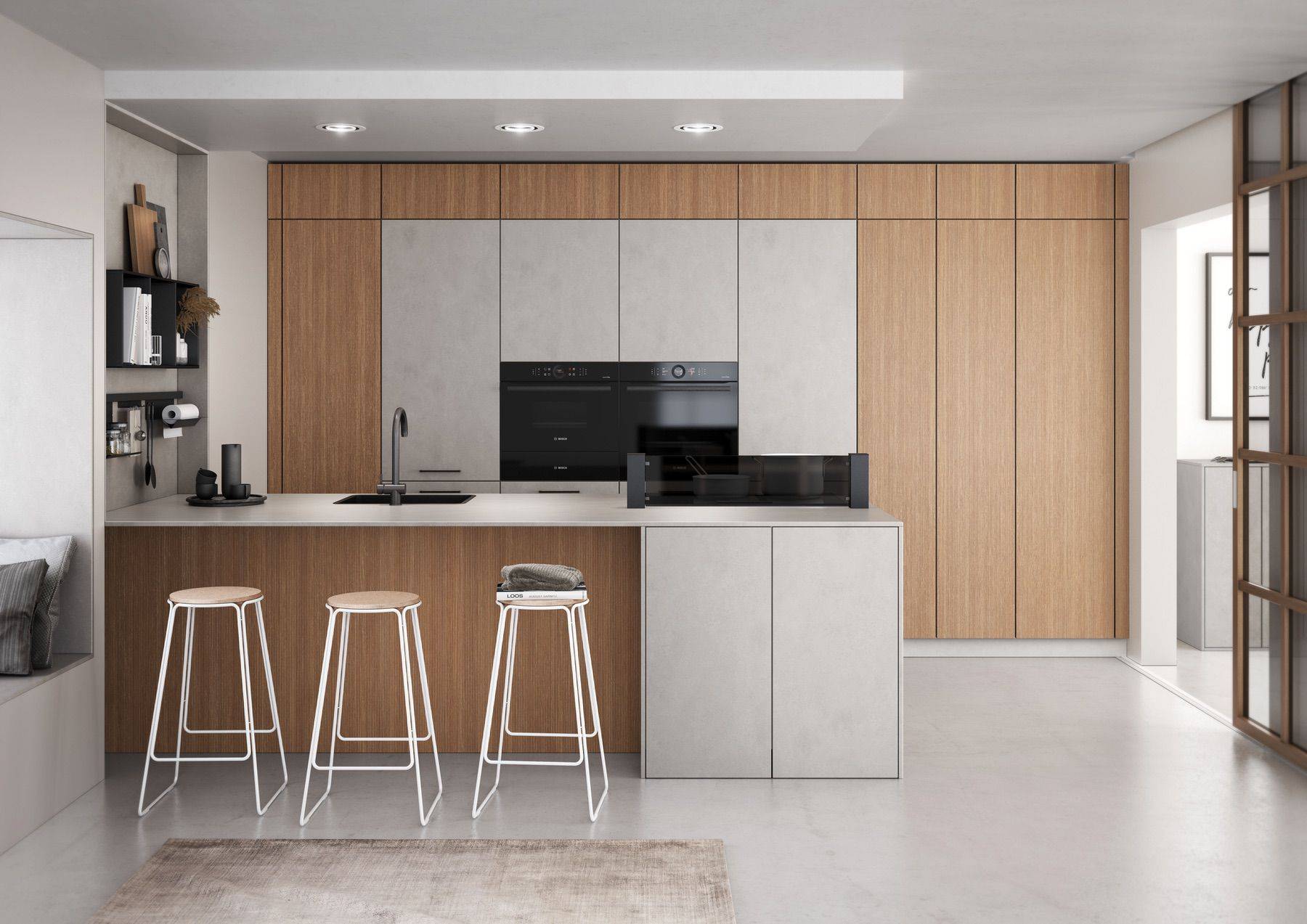 Bauformat Modern Wood Concrete Island Kitchen | London Koncepts