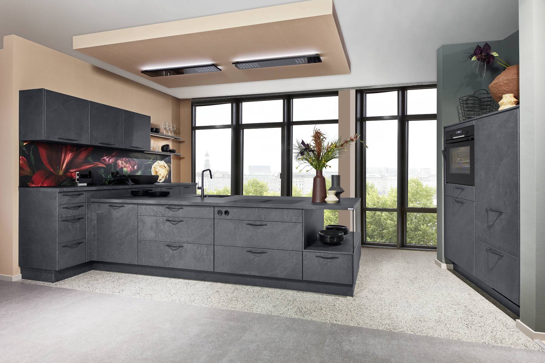 Nobilia Dark Modern Concret Stone Kitchen | Lead Wolf, Gotham