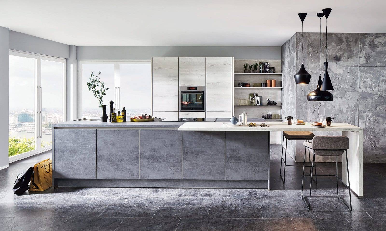 Nobilia Modern Concrete Open Plan Handeless Kitchen With Island 2021 | Joshua Donald Kitchens, Dunstable