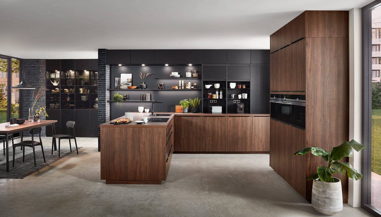 Nobilia Modern Dark Wood U Shaped Kitchen 2021 1 | Joshua Donald Kitchens, Dunstable